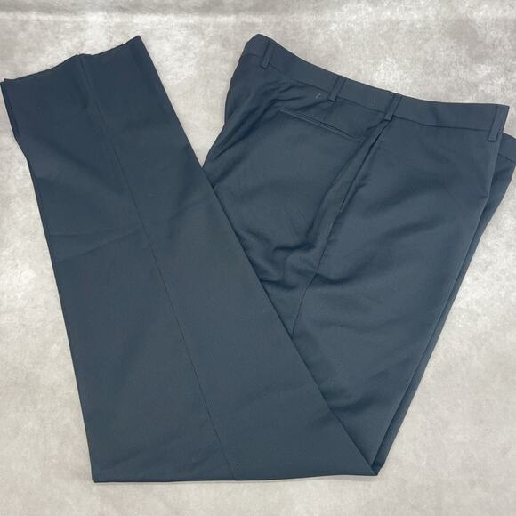 Jos A Bank Signature Mens 42x39 Black Dress Pants Flat Front Raw Hem Pin Stripe - Picture 5 of 8